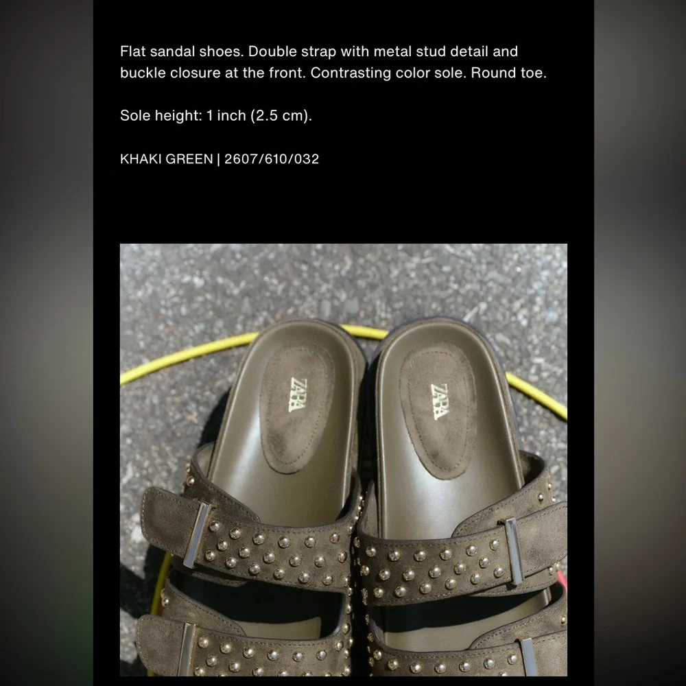 Zara  studded leather buckle sandals, Khaki green - Picture 11 of 16